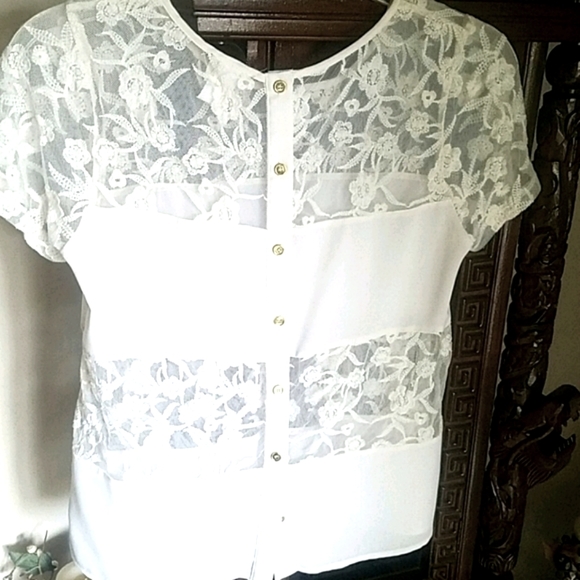 One Clothing, cream lace short sleeves, Sx M - Picture 2 of 6